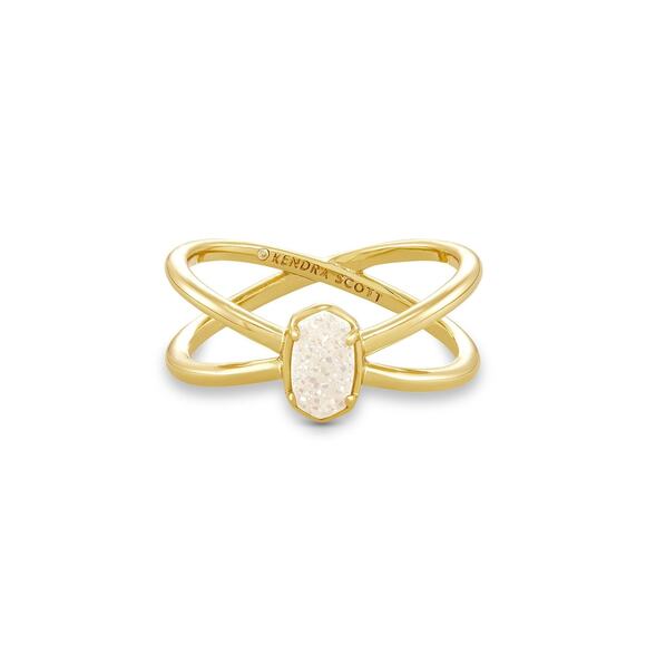 Kendra Scott Emilie Gold Double Band Ring - Iridescent Drusy - Picture 1 of 2
